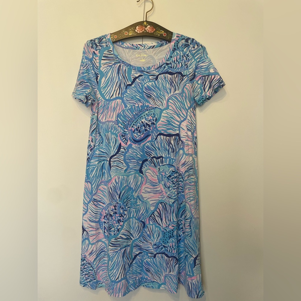 Lilly Pulitzer Blue Fishful Thinking Cody Pima Cotton Jersey Dress Women's S